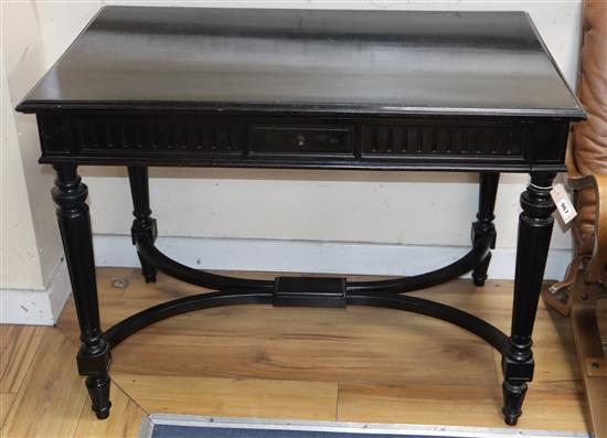 A late Victorian ebonised rectangular topped centre table W. 100cm.